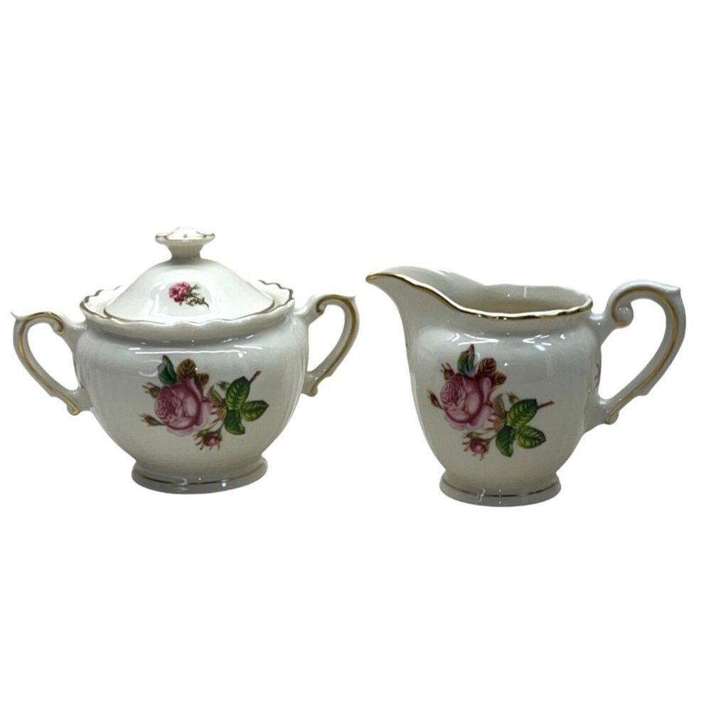 Syracuse China Federal Shape Victoria Rose Creamer and Covered Sugar Bowl